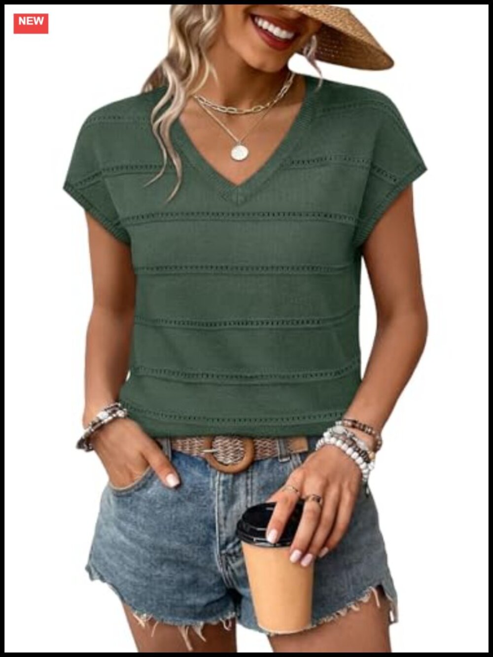 Womens V Neck Knit Sweater Cap Sleeve Lightweight Summer Top Business Casual